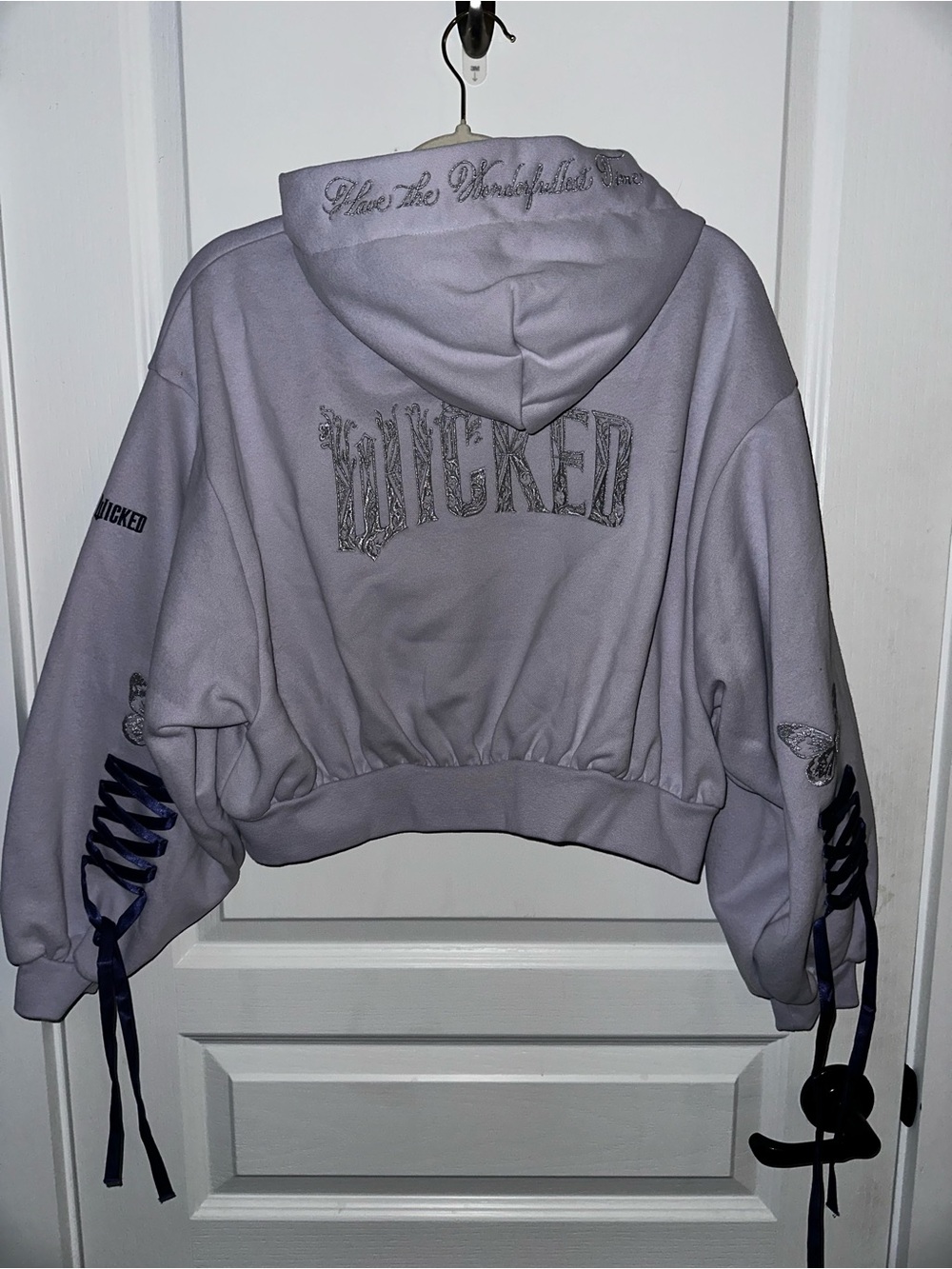 Puma Lavender Relaxed Cropped Pullover Hoodie with Purple Drawstrings Wicked - Picture 7 of 13